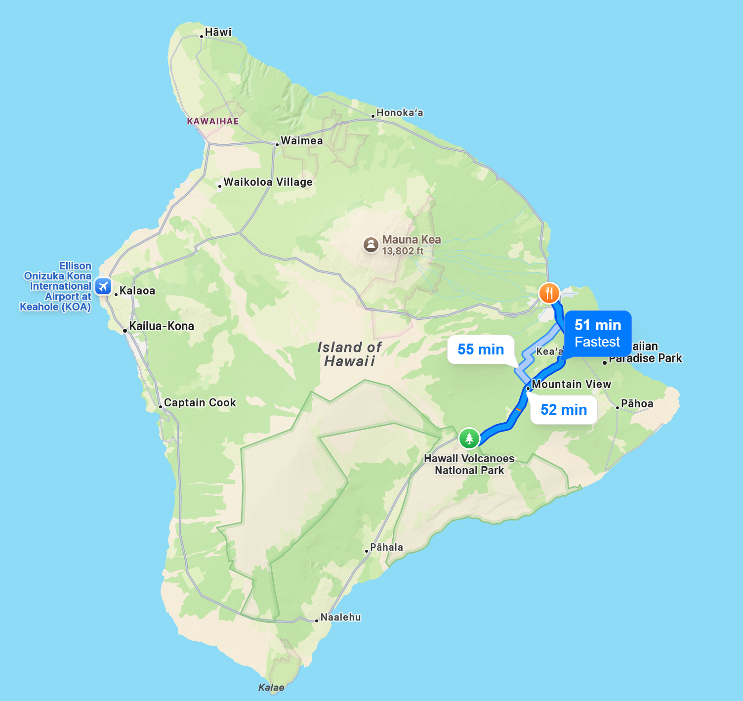 Directions to Hawaii Volcanoes National Park (from Pineapple's Island Fresh Cuisine)