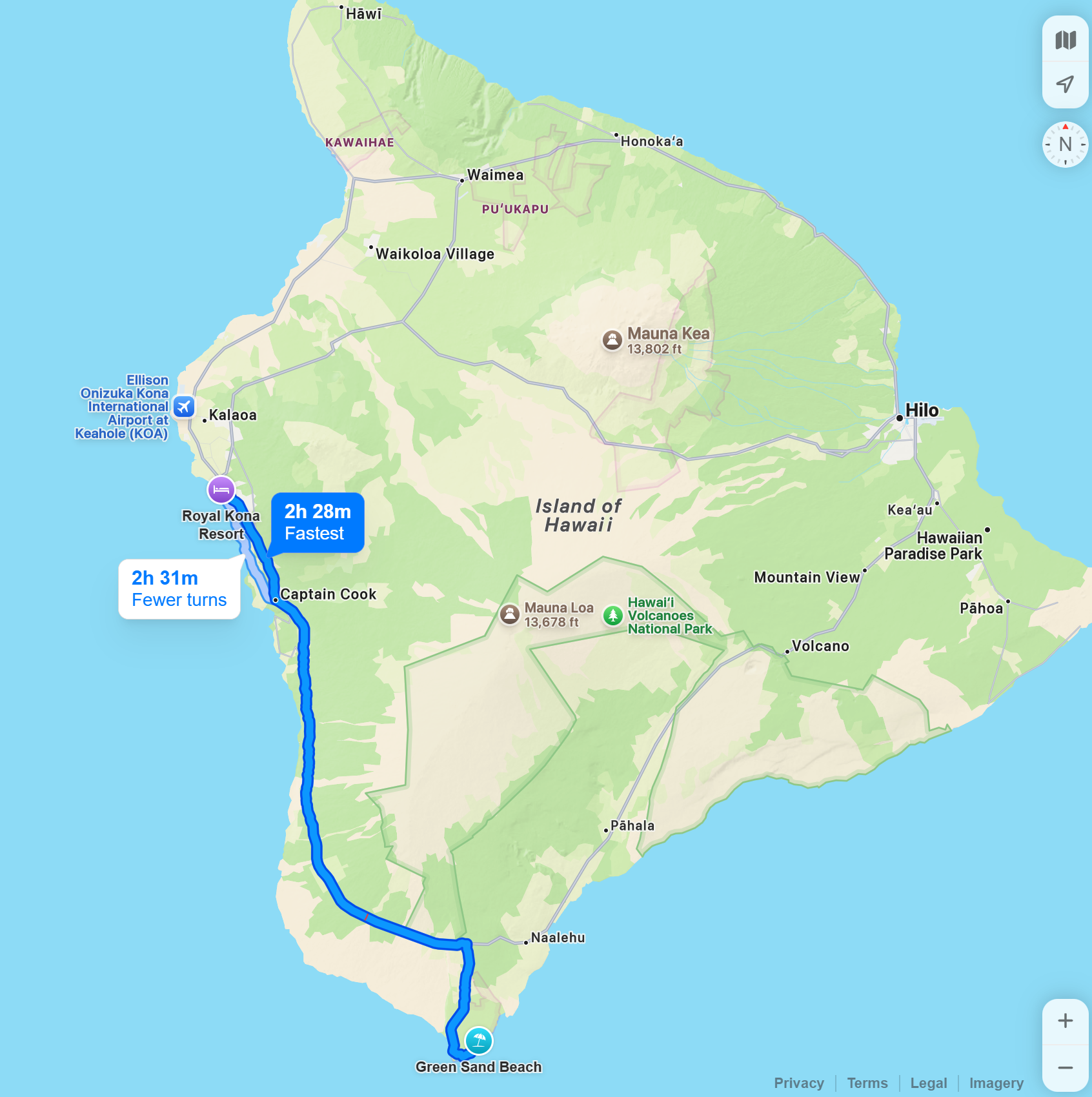 Directions to Papakolea Green Sand Beach (from Royal Kona Resort)