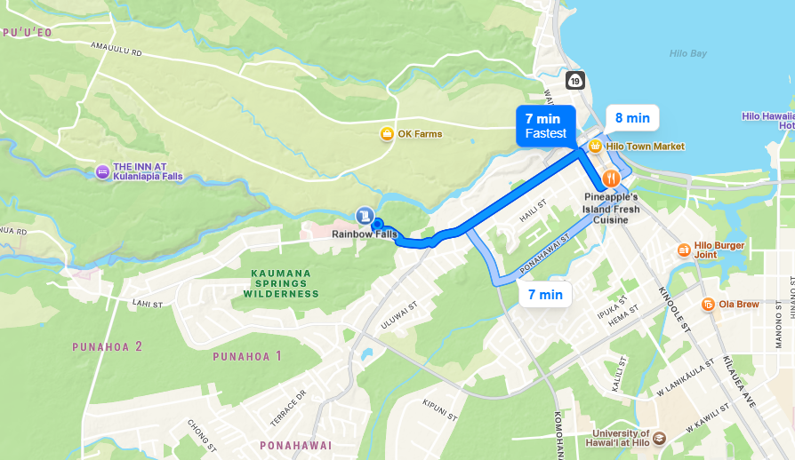Directions to Pineapple's Island Fresh Cuisine (from Rainbow Waterfall)