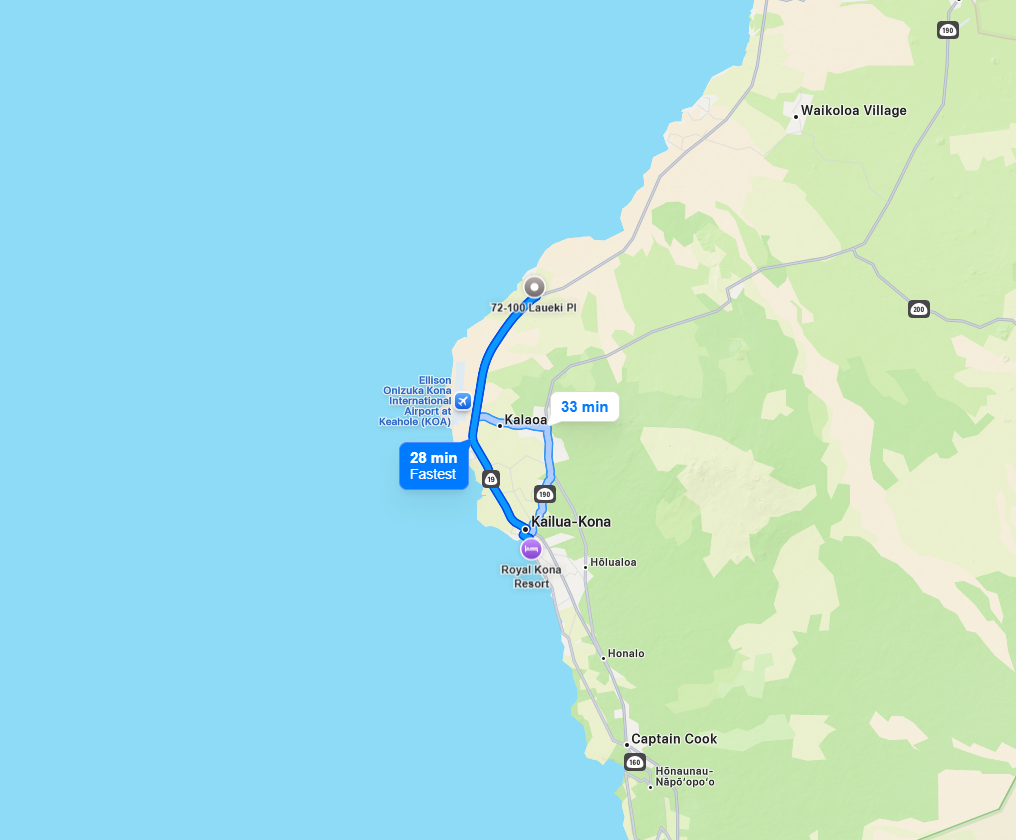 Directions to ULU Ocean Grill (from Royal Kona Resort)