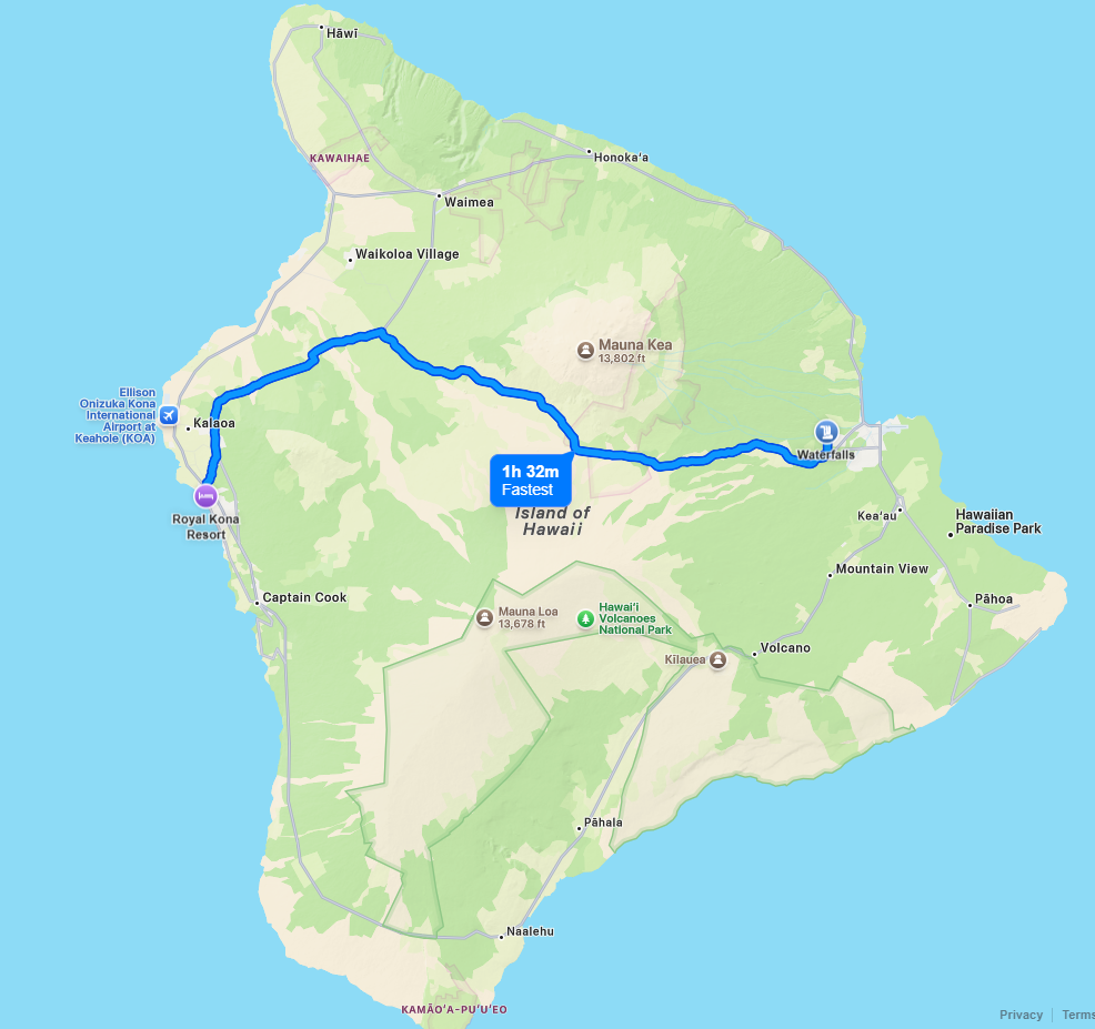 Directions to Rainbow Waterfall (from Royal Kona Resort)